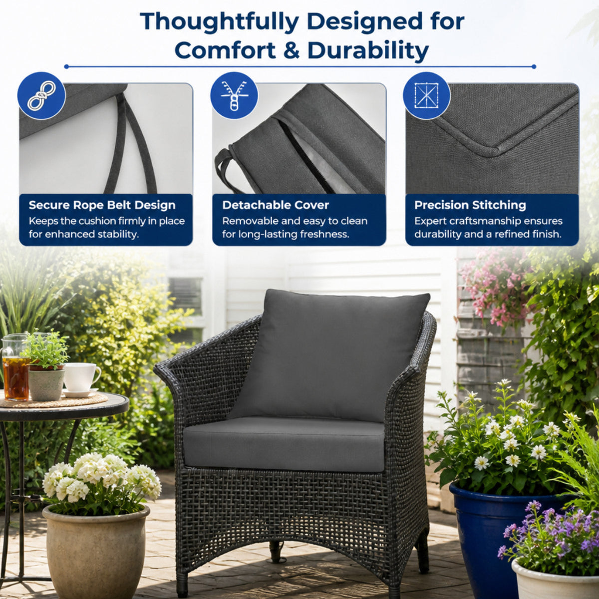 Detachable Outdoor Patio Cushion Set Chair Seat Pads Furniture Home Garden