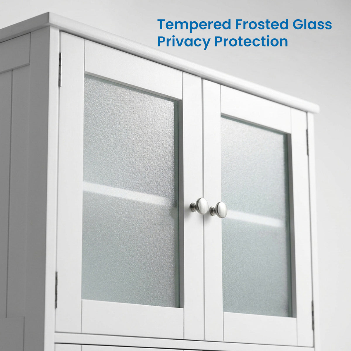 Bathroom Storage Cabinet Tempered Glass Doors Adjustable Shelf Furniture Home