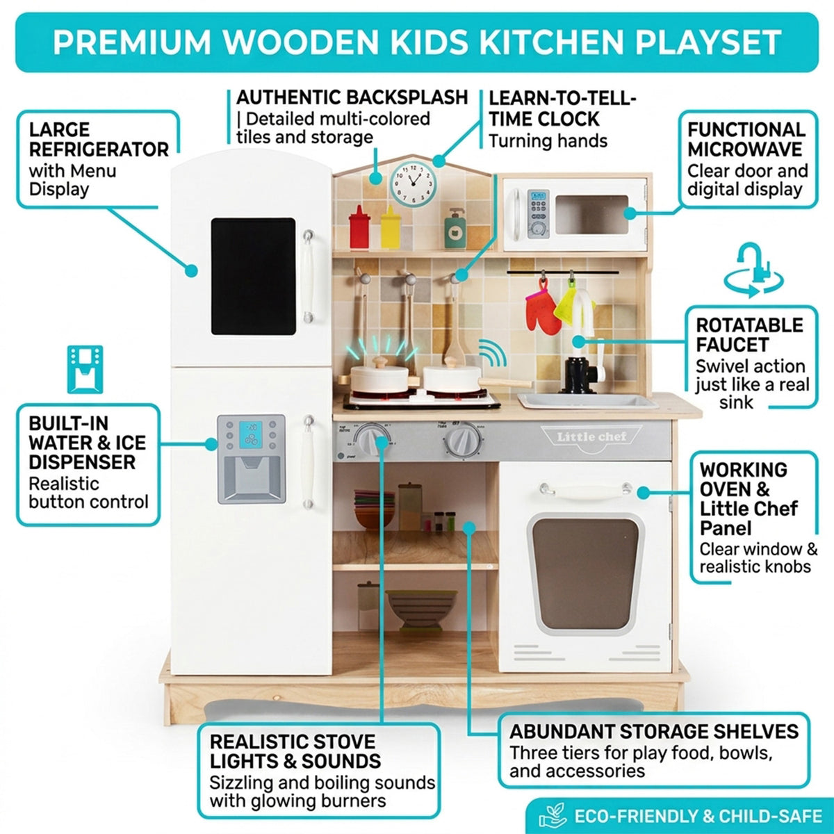 Pretend Cooking Play Toy with Realistic Light Sound Kids Kitchen Set Toy