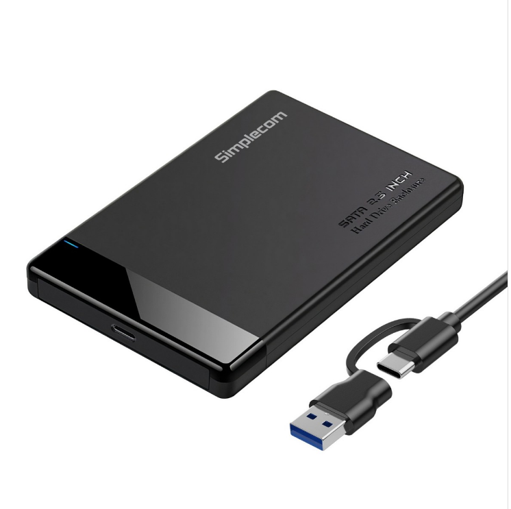 Simplecom Tool Free 2.5 Inch SATA HDD SSD to USB-C Enclosure USB 3.2 Gen 1 Fits 7mm and 9.5mm Drives UASP TRIM Plug and Play