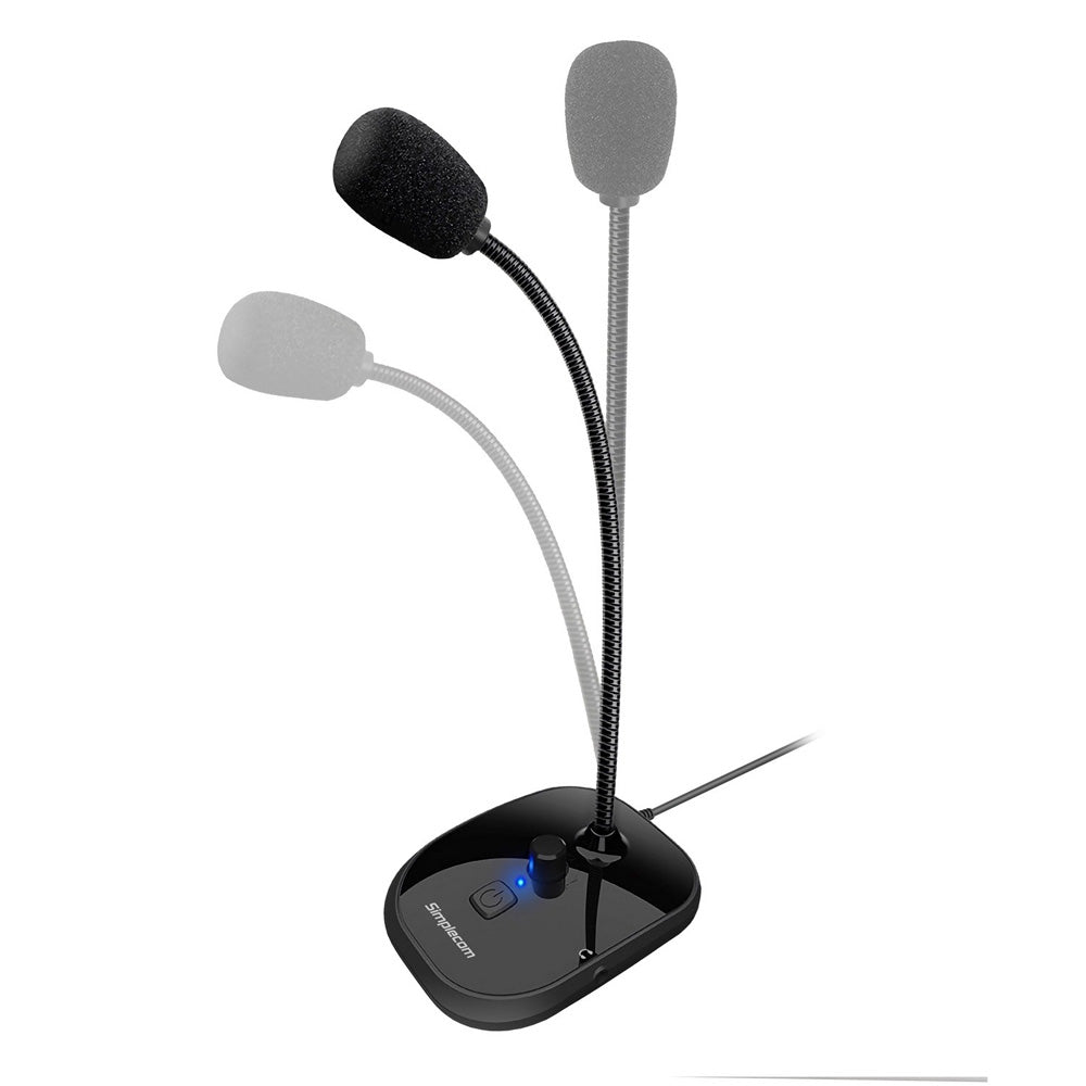 Simplecom UM360 Plug and Play USB Desktop Microphone with Headphone Jack Flexible Neck Volume Knob