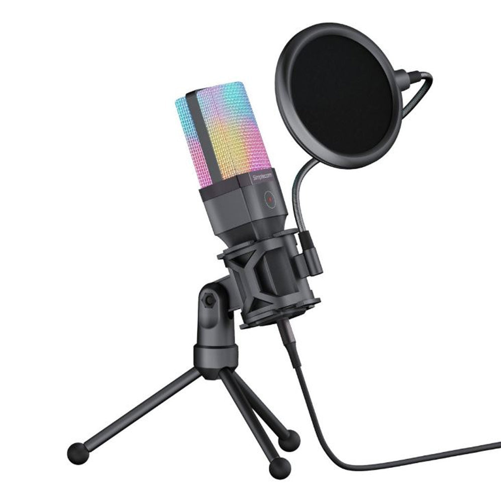 Simplecom UM650 USB Cardioid Condenser Microphone Gaming RGB Lights Tripod Pop Filter Mute Button Plug and Play