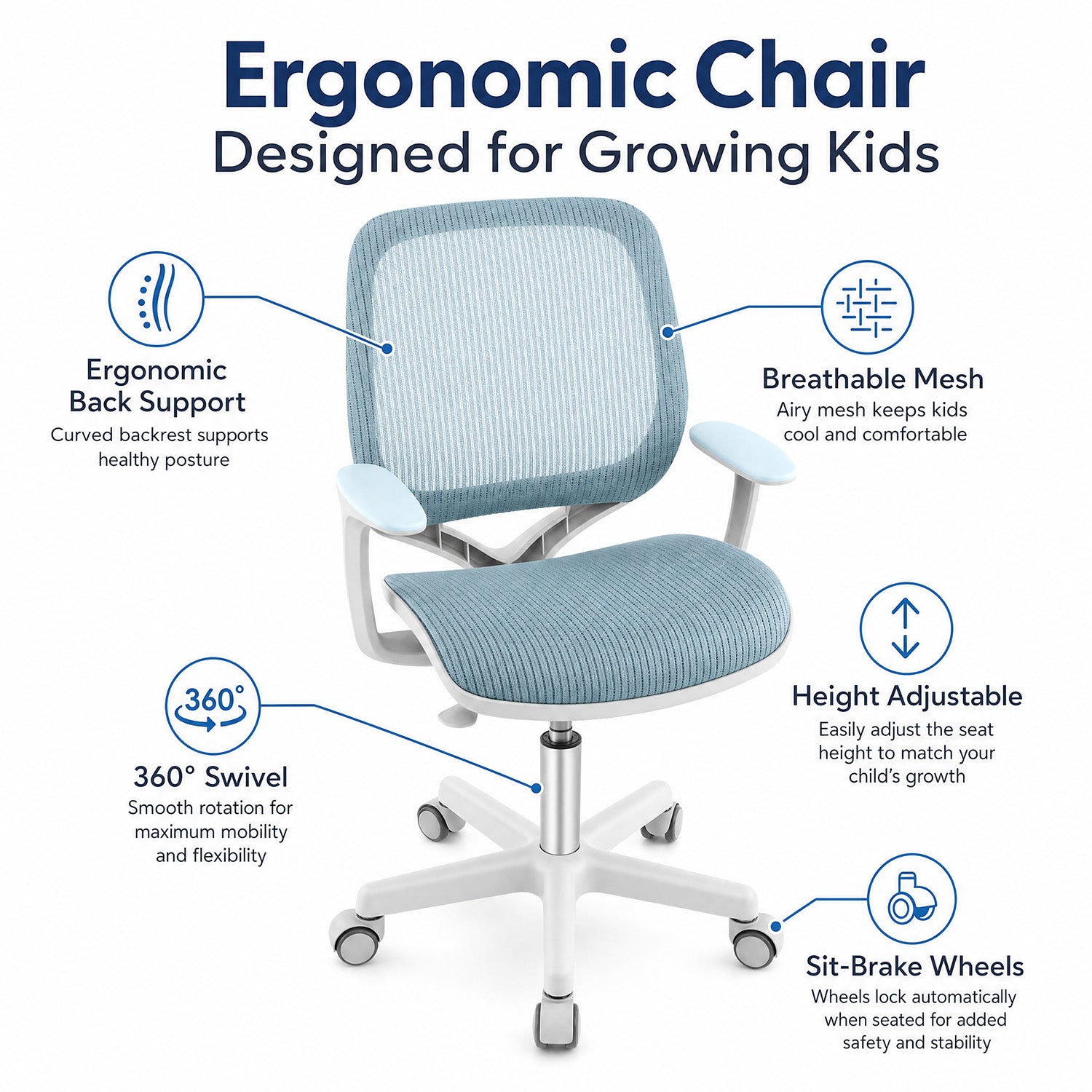 Kids Swivel Mesh Computer Chair with Adjustable Height Children Furniture