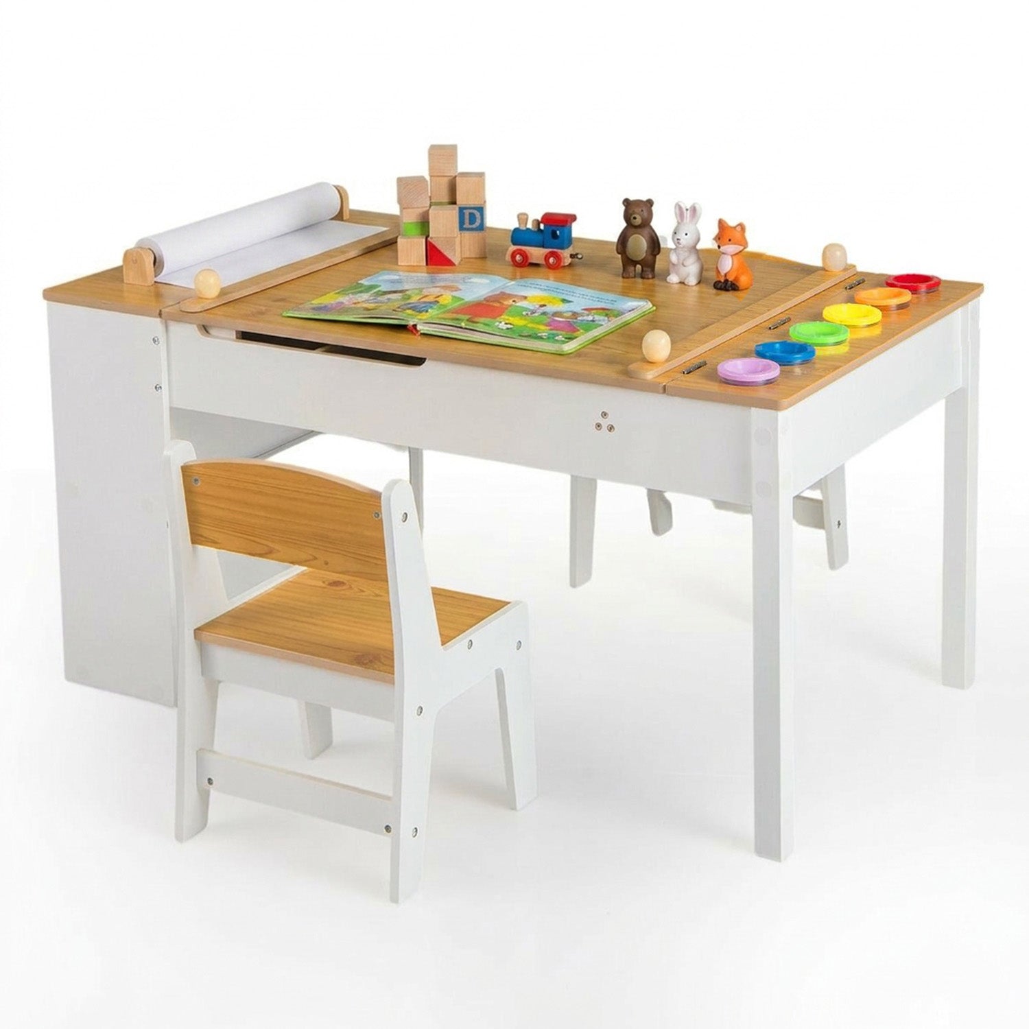 Children Art Activity Table Chair Set 6 Canvas Storage Furniture Kids