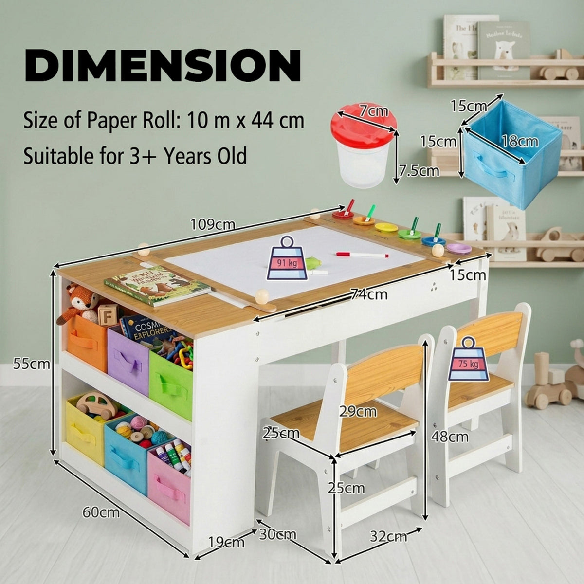 Children Art Activity Table Chair Set 6 Canvas Storage Furniture Kids