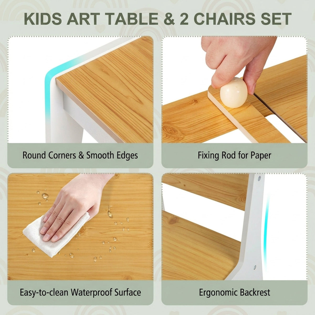 Children Art Activity Table Chair Set 6 Canvas Storage Furniture Kids