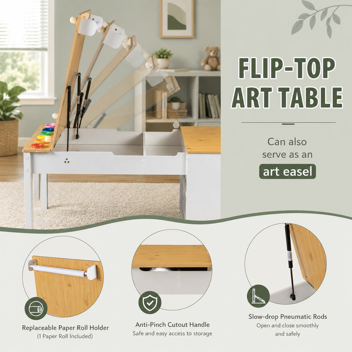 Children Art Activity Table Chair Set 6 Canvas Storage Furniture Kids
