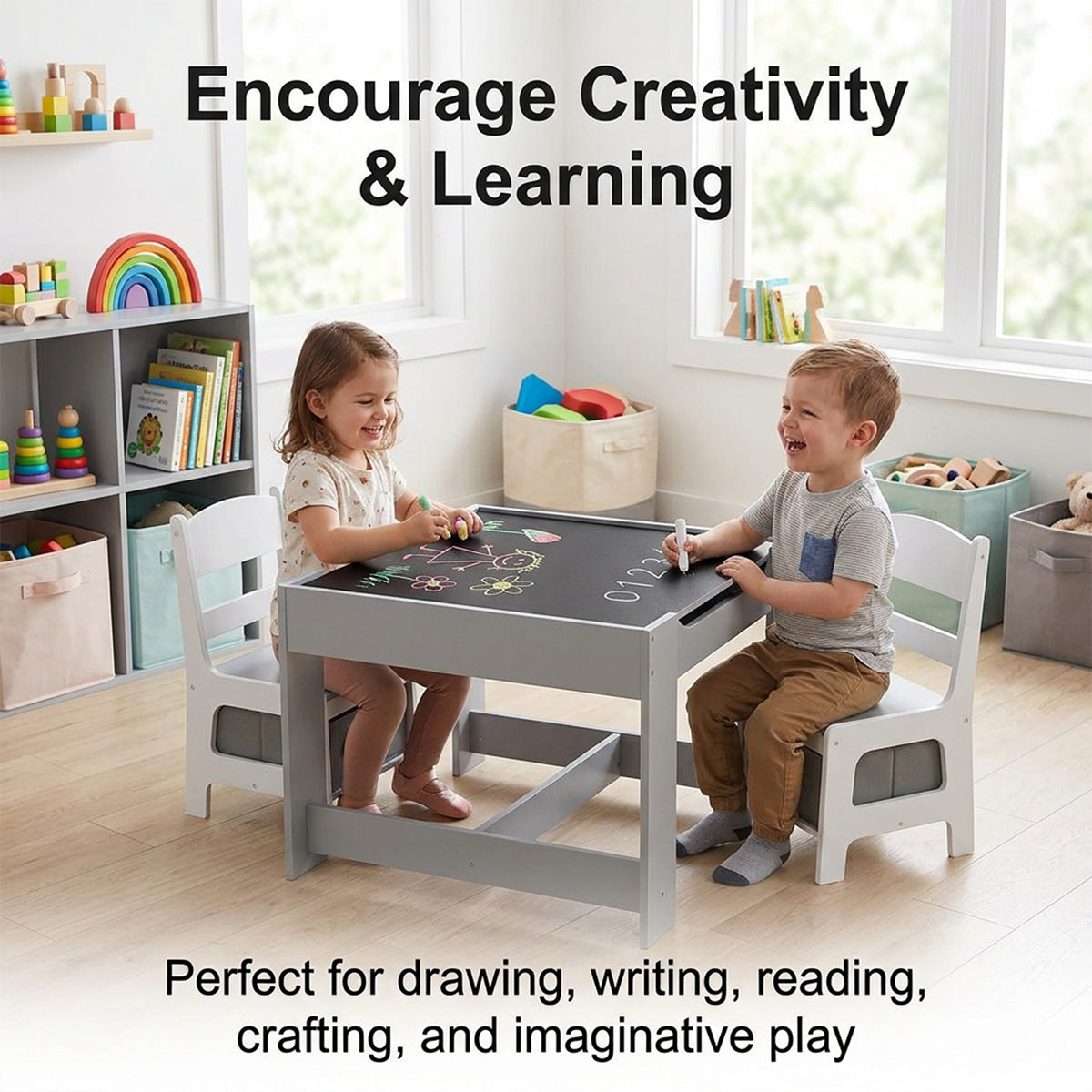 3 in 1 Kids Multi Activity Table 2 Chairs Set Toddlers Furniture Play