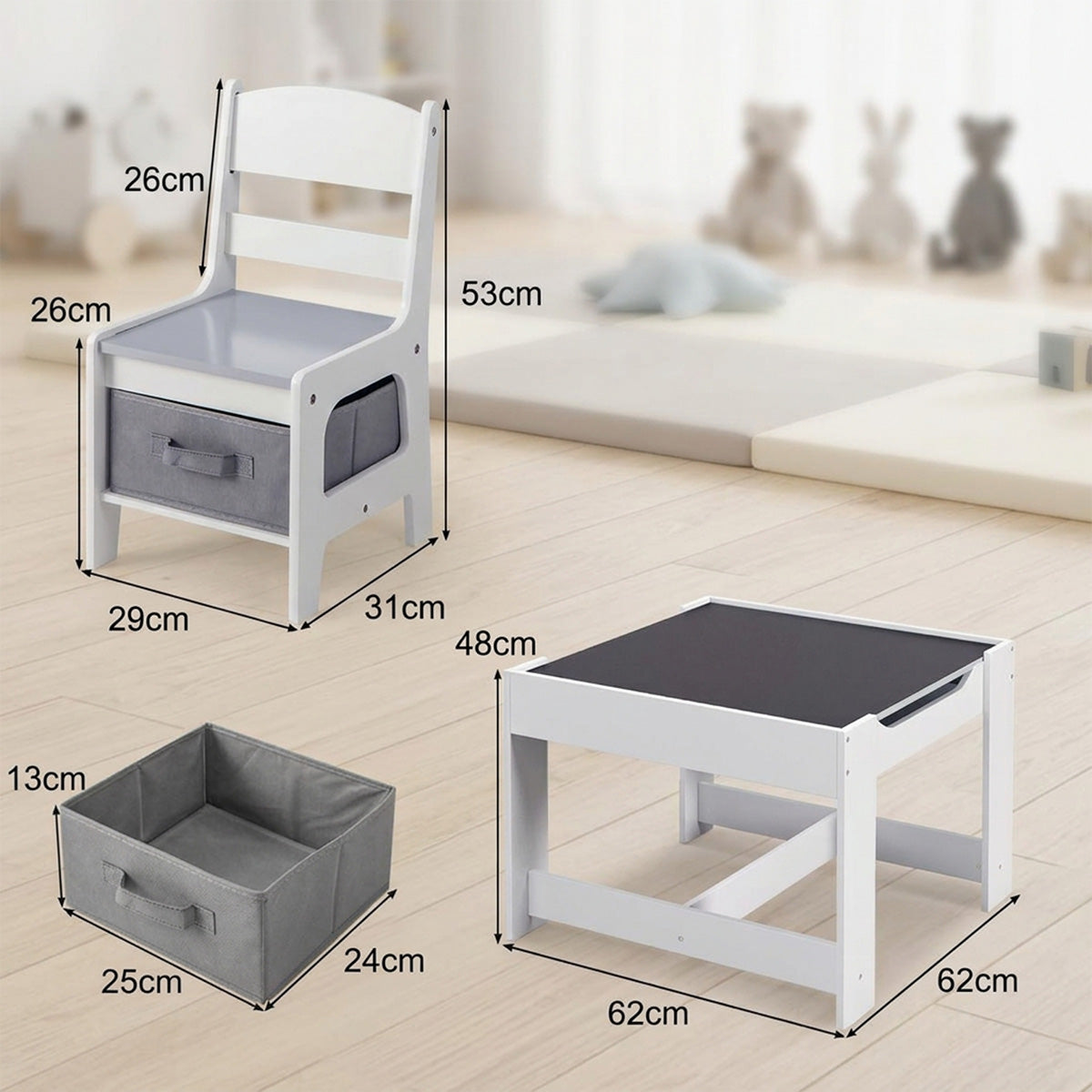 3 in 1 Kids Multi Activity Table 2 Chairs Set Toddlers Furniture Play