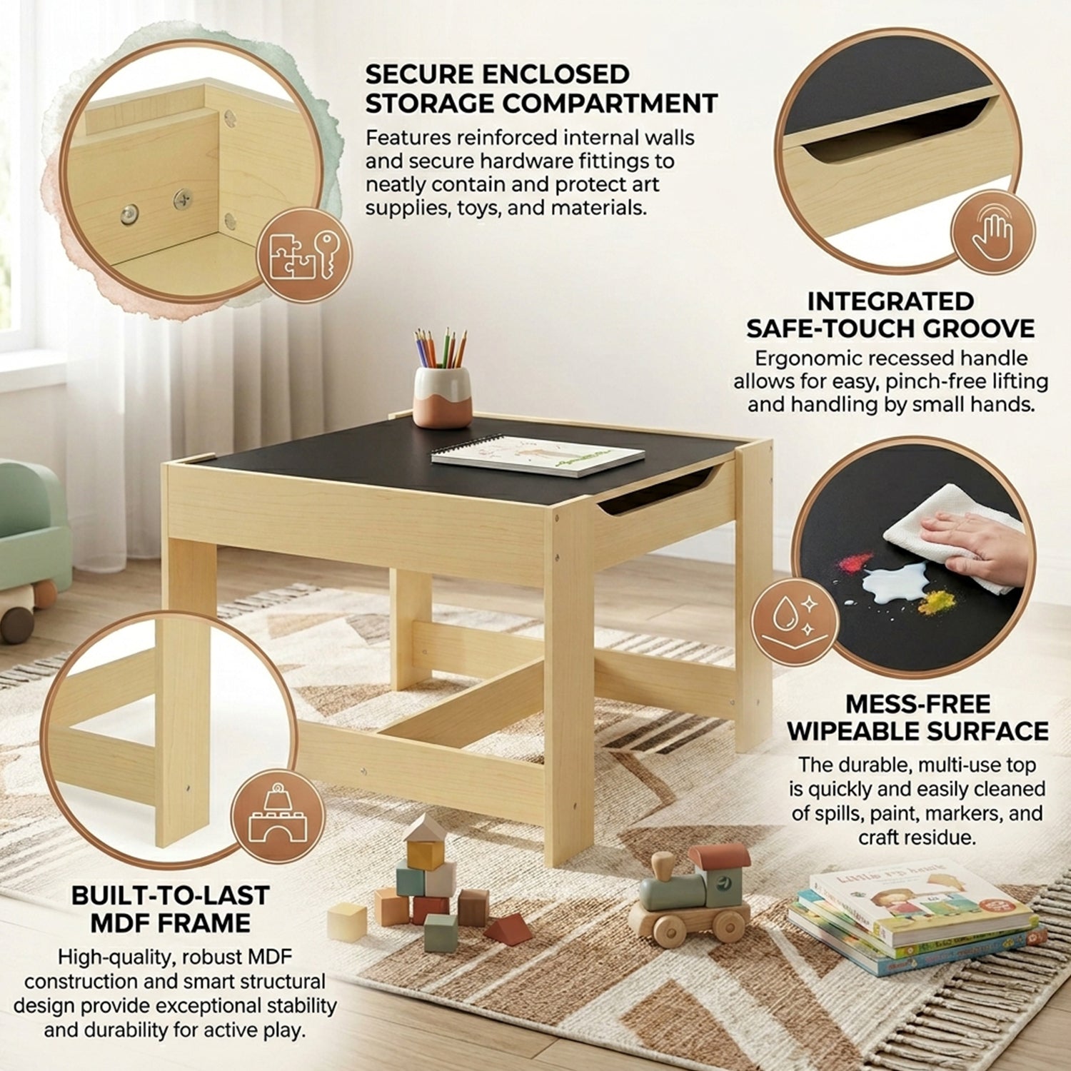 3 in 1 Kids Multi Activity Table 2 Chairs Set Toddlers Furniture Play