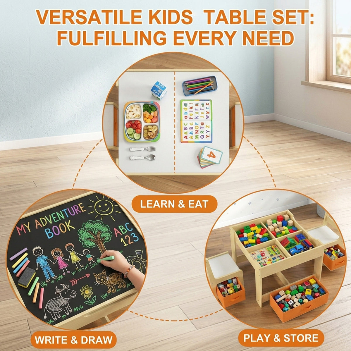 3 in 1 Kids Multi Activity Table 2 Chairs Set Toddlers Furniture Play
