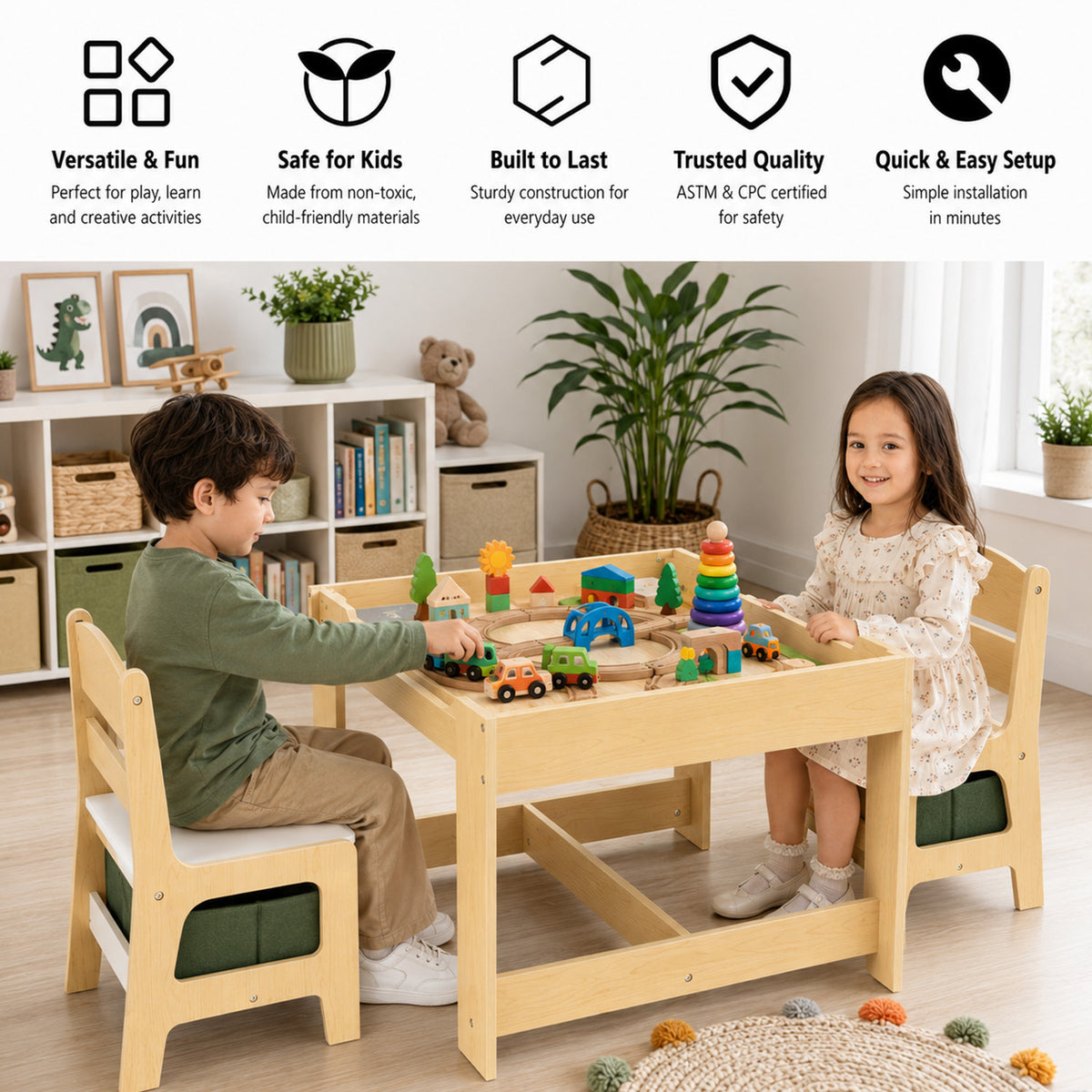 3 in 1 Kids Multi Activity Table 2 Chairs Set Toddlers Furniture Play