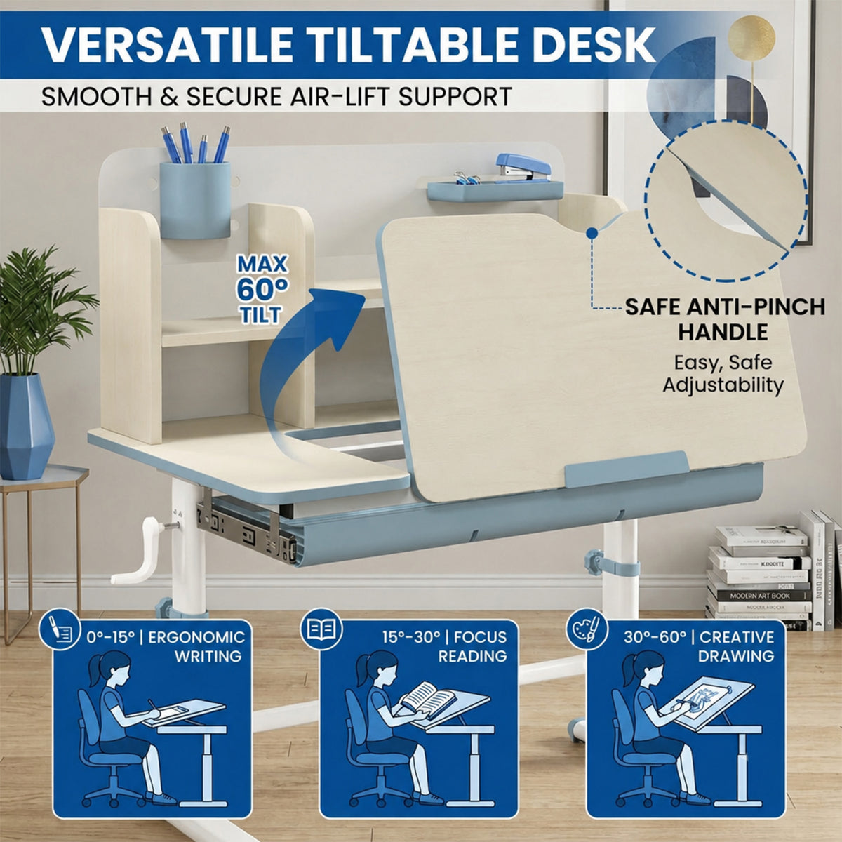 Height Adjustable Kids Study Desk Tilt Desktop Drawer Hutch 3-12 Years