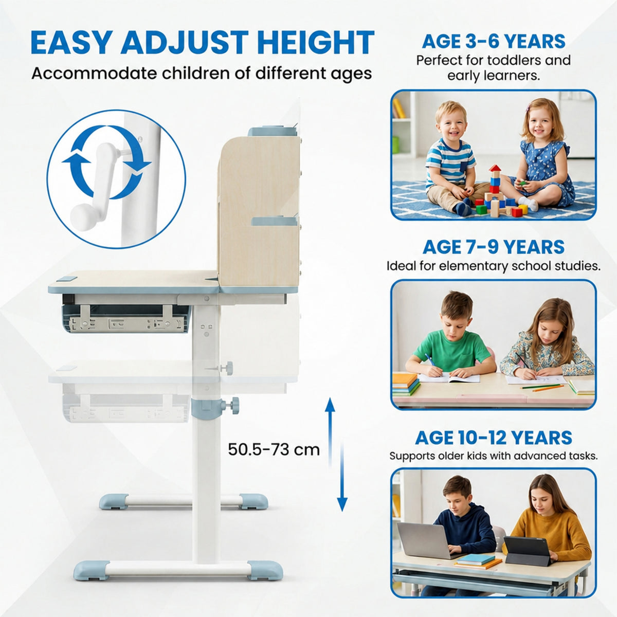 Height Adjustable Kids Study Desk Tilt Desktop Drawer Hutch 3-12 Years
