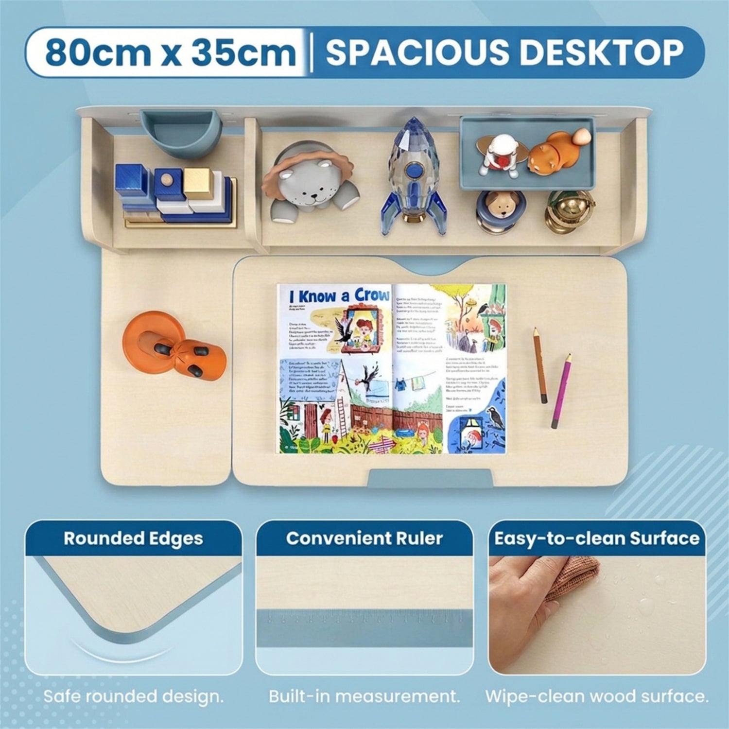 Height Adjustable Kids Study Desk Tilt Desktop Drawer Hutch 3-12 Years