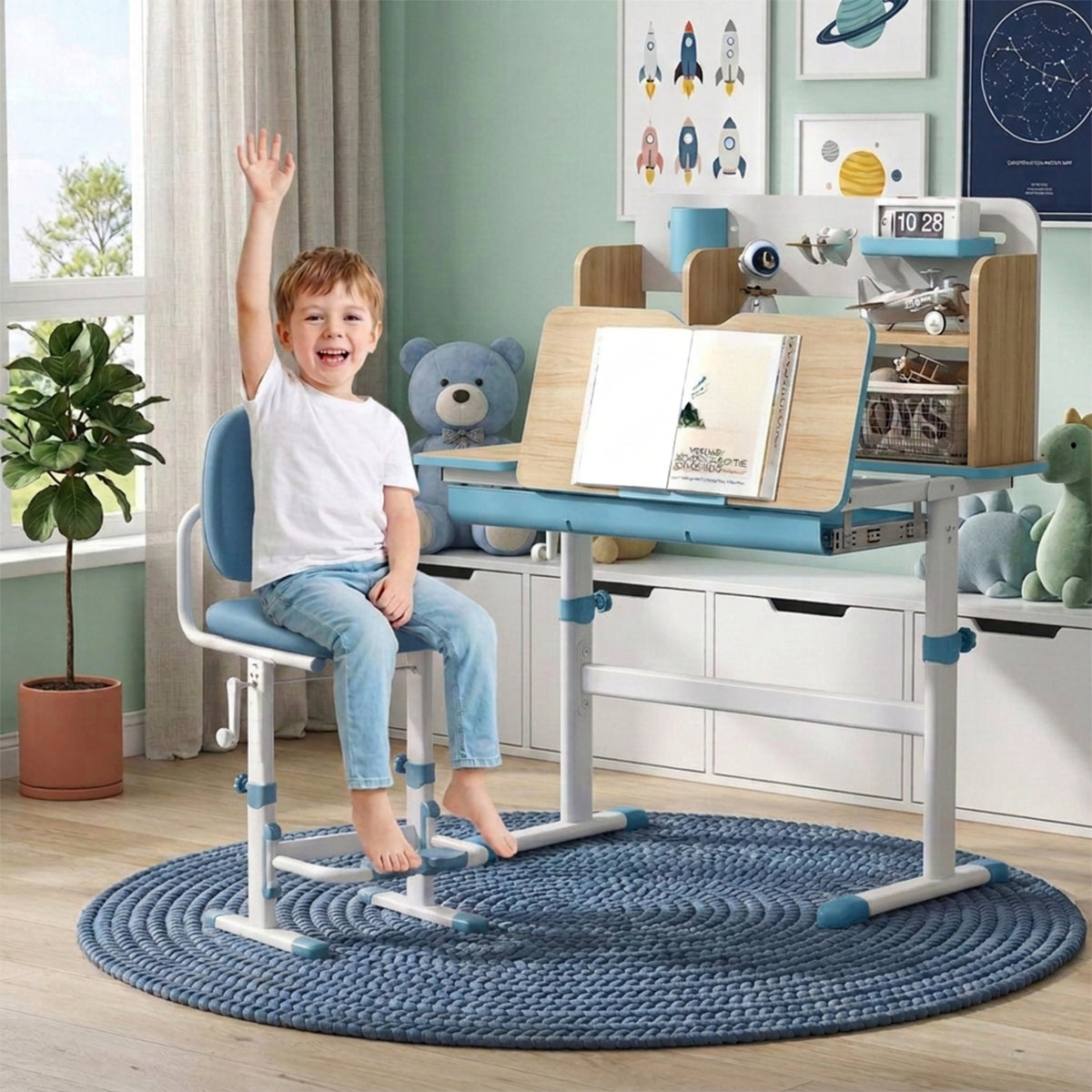 Height Adjustable Kids Study Desk Tilt Desktop Drawer Hutch 3-12 Years