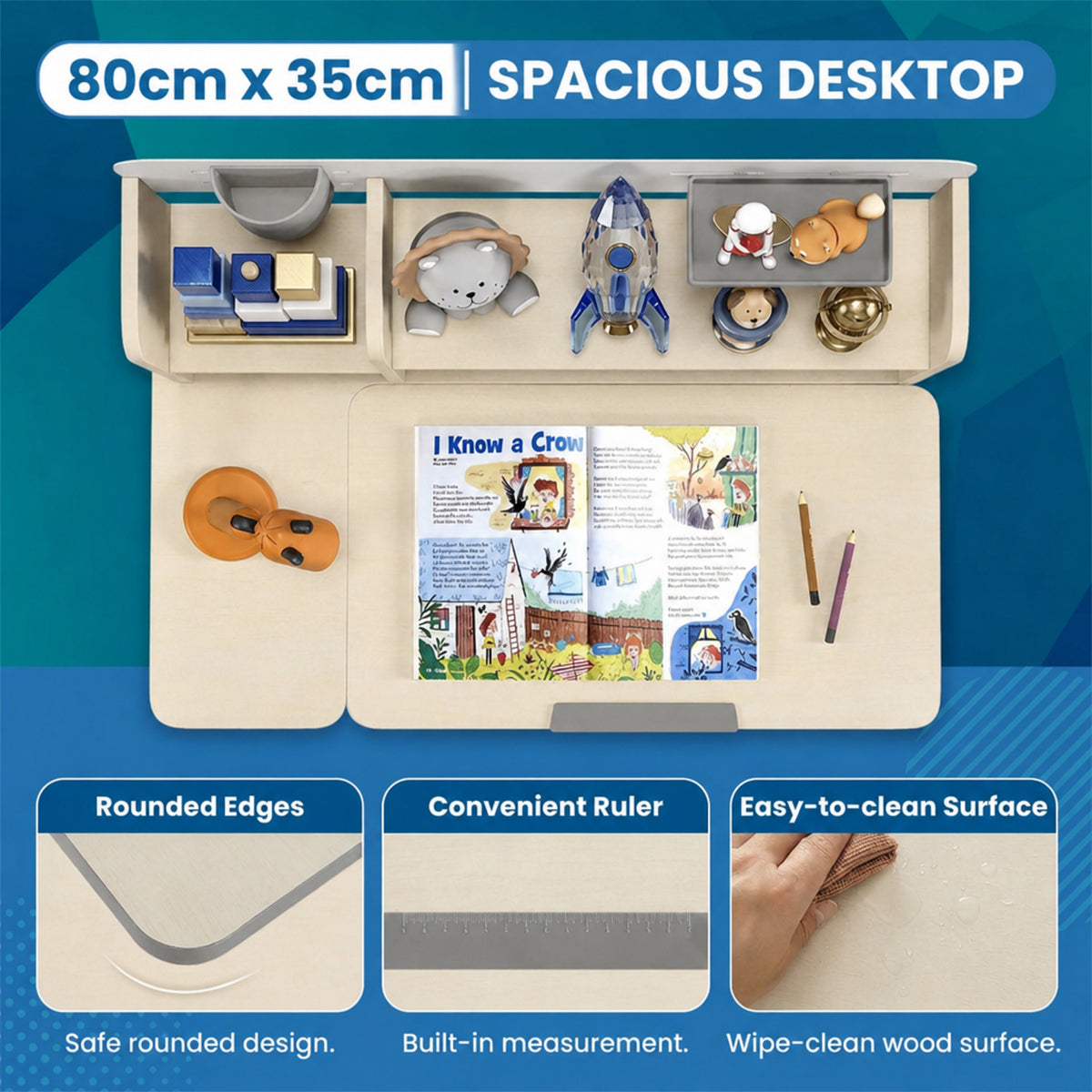 Height Adjustable Kids Study Desk Tilt Desktop Drawer Hutch 3-12 Years