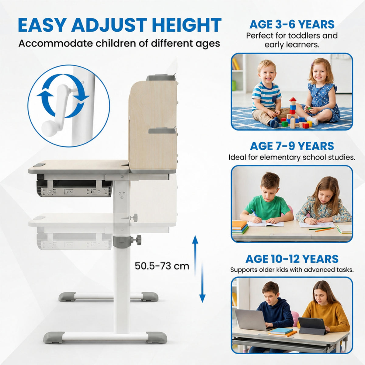 Height Adjustable Kids Study Desk Tilt Desktop Drawer Hutch 3-12 Years