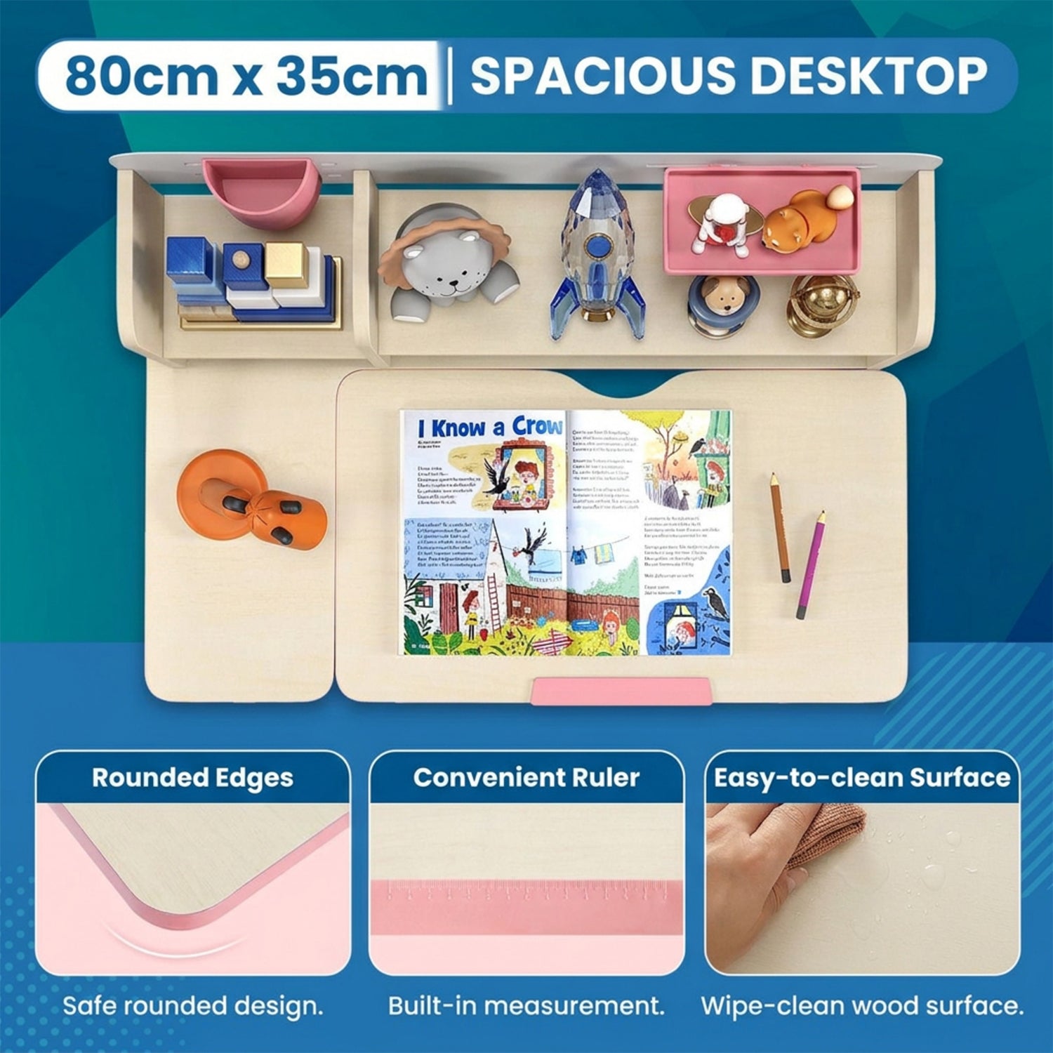 Height Adjustable Kids Study Desk Tilt Desktop Drawer Hutch 3-12 Years