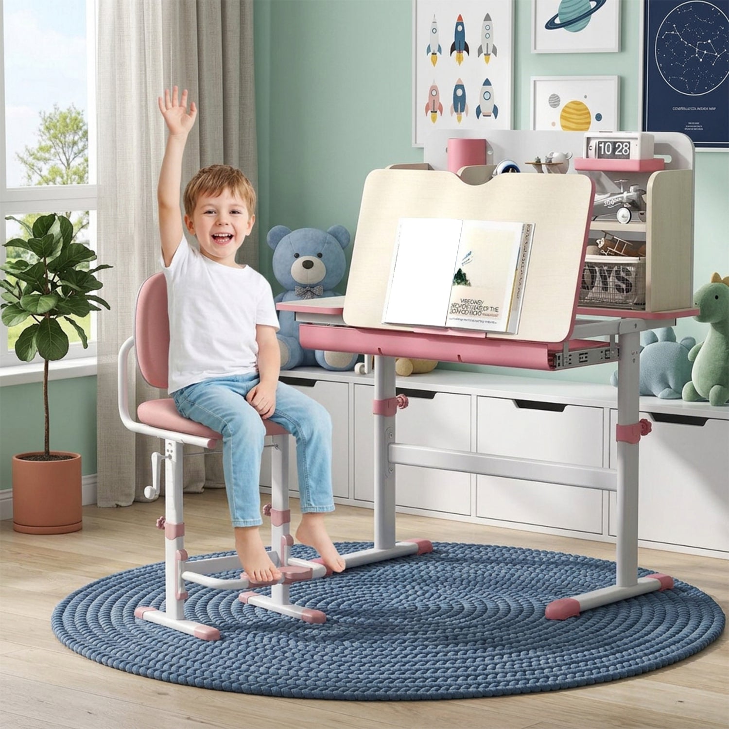 Height Adjustable Kids Study Desk Tilt Desktop Drawer Hutch 3-12 Years