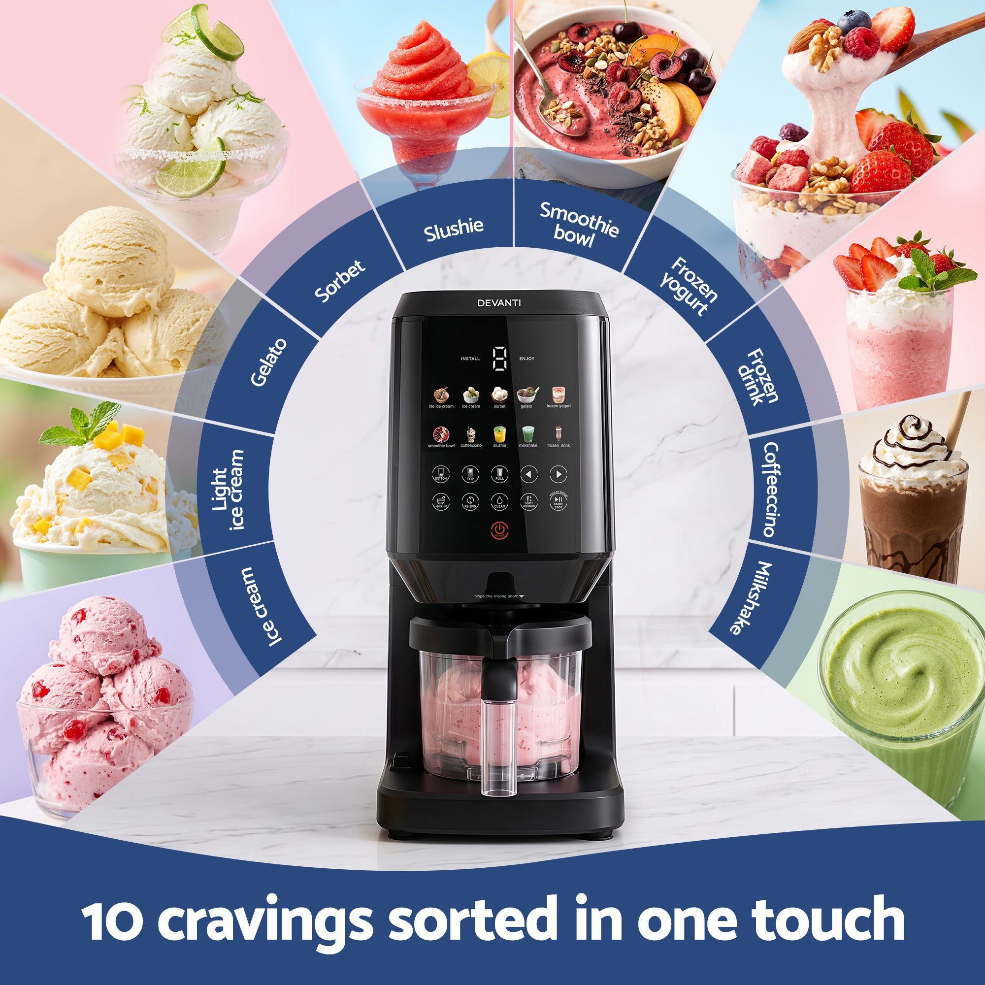 Devanti 10-in-1 Ice Cream Maker Gelato Sorbet Smart Portion Mix-Ins