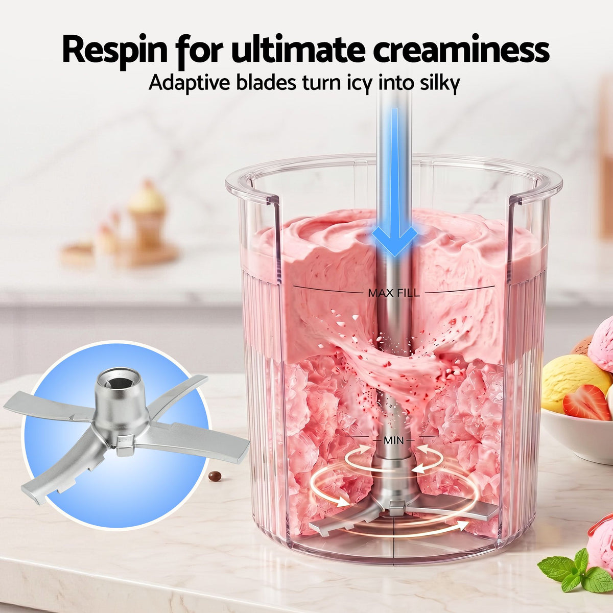 Devanti 10-in-1 Ice Cream Maker Gelato Sorbet Smart Portion Mix-Ins