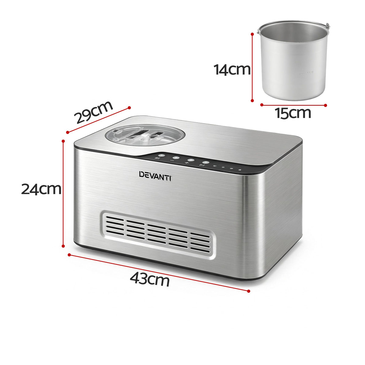 Devanti 2L Ice Cream Yogurt Maker Machine 2-in-1 No Freeze Gelato Sorbet Silver