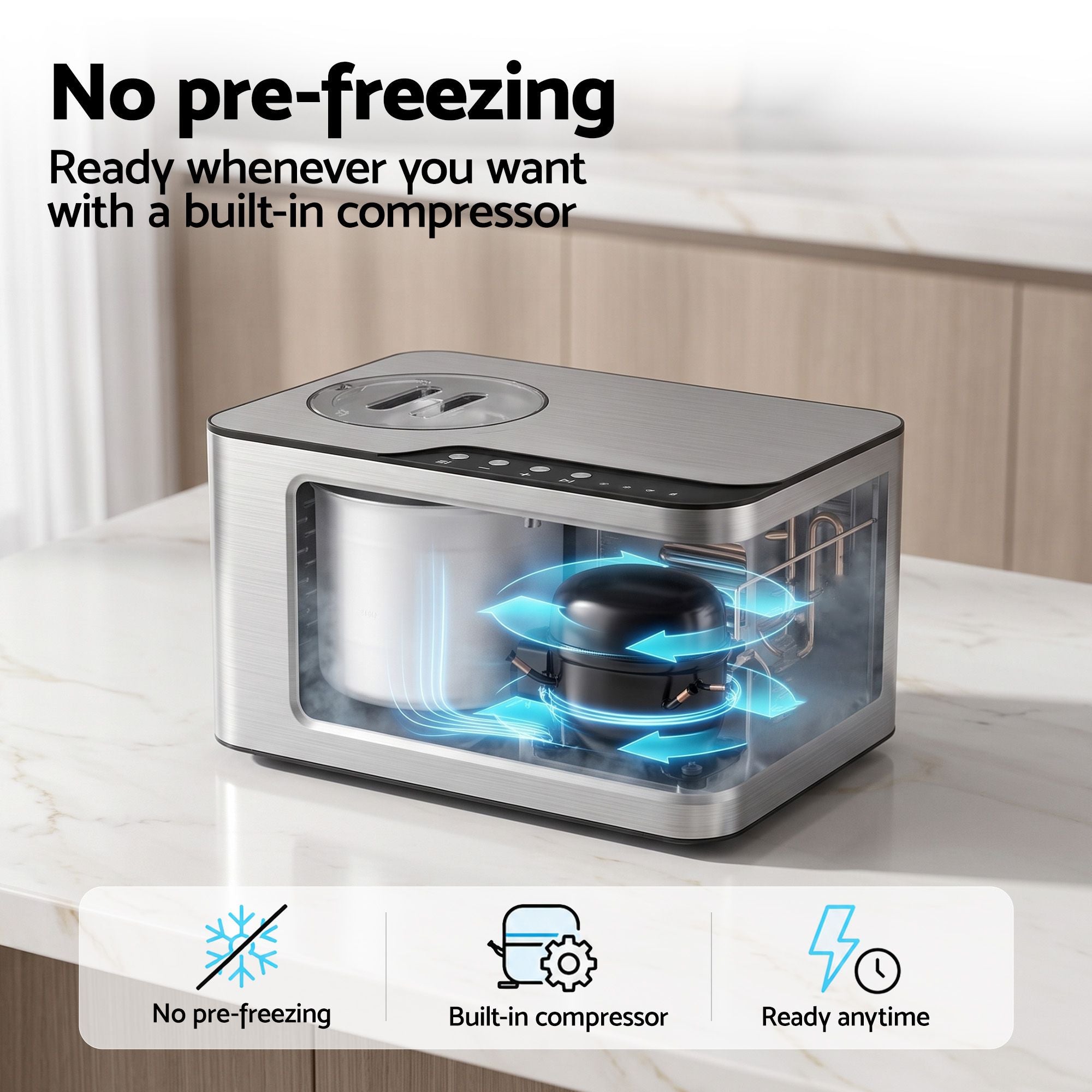 Devanti 2L Ice Cream Yogurt Maker Machine 2-in-1 No Freeze Gelato Sorbet Silver