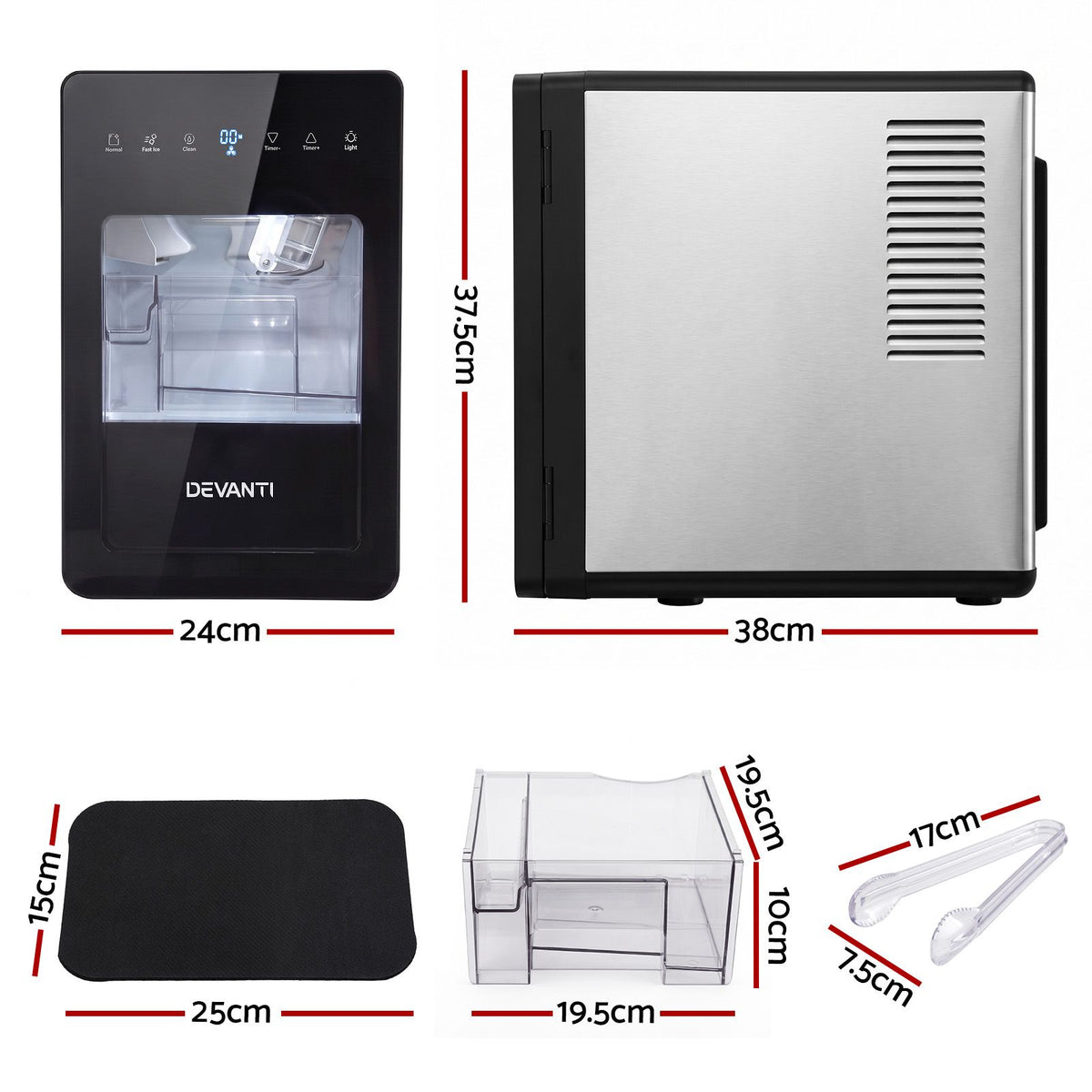 Devanti Ice Maker 5cm Large Cubes Countertop 150pcs/24h Touch Controls