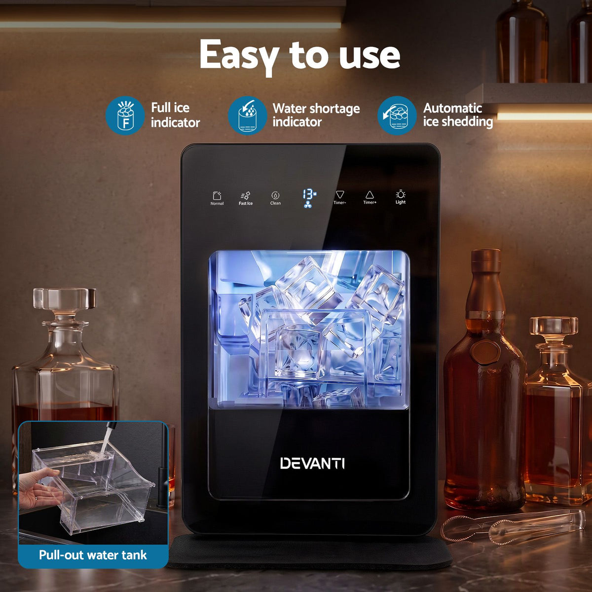 Devanti Ice Maker 5cm Large Cubes Countertop 150pcs/24h Touch Controls