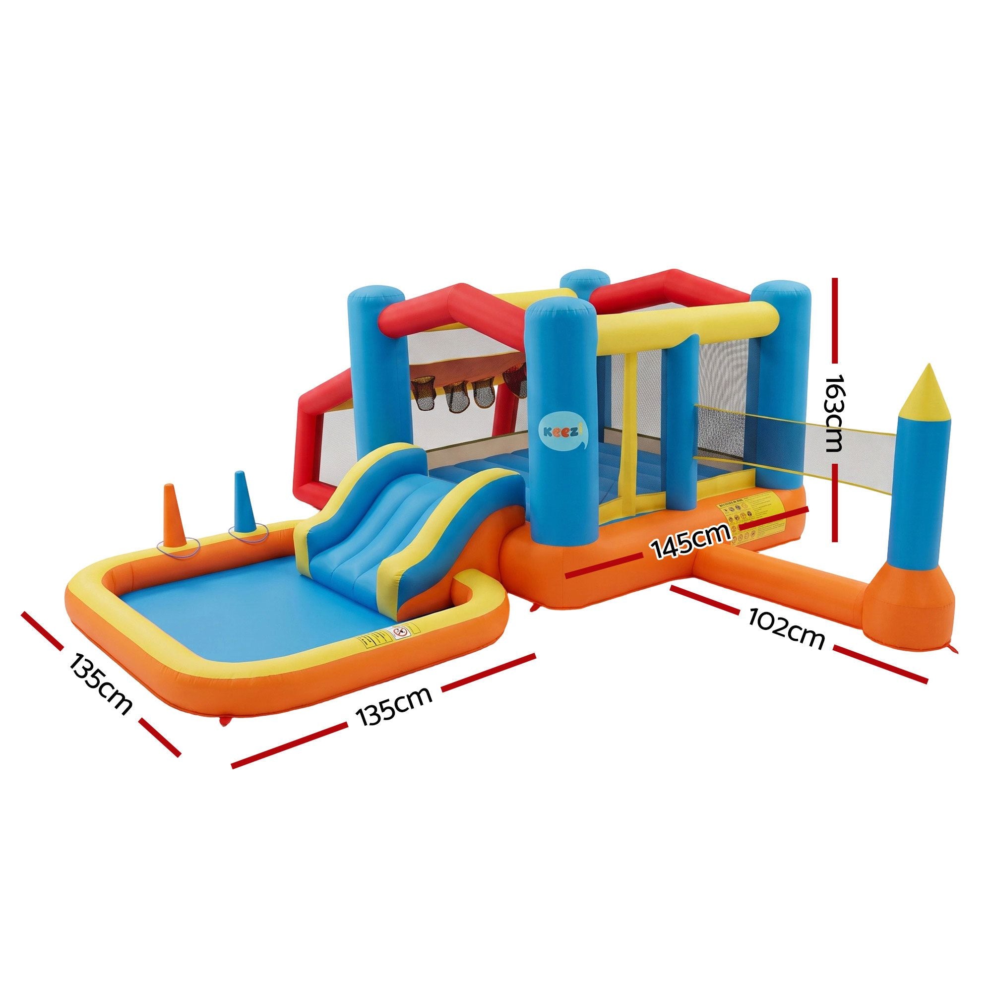 Keezi Inflatable Kids Pool Jumping Castle Play Park Volleyball Net Blower