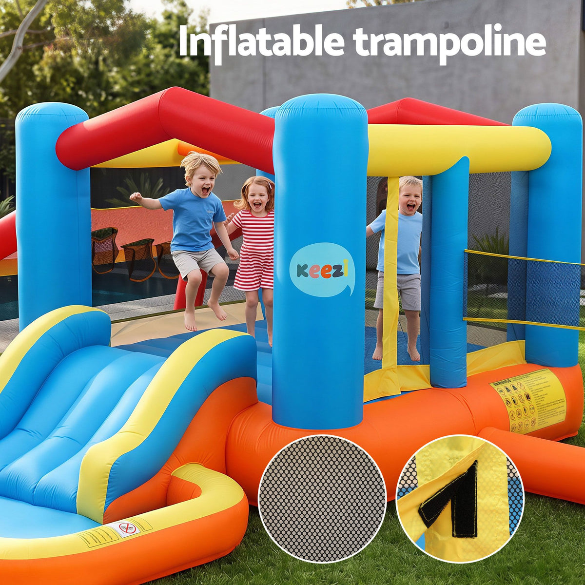 Keezi Inflatable Kids Pool Jumping Castle Play Park Volleyball Net Blower