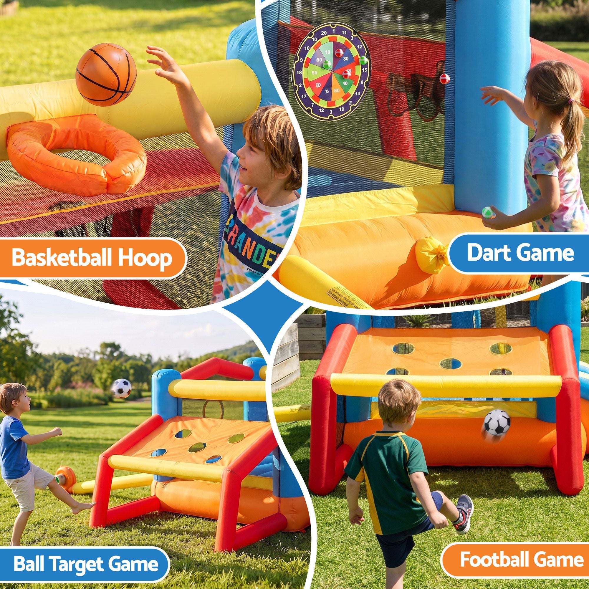 Keezi Inflatable Kids Pool Jumping Castle Play Park Volleyball Net Blower