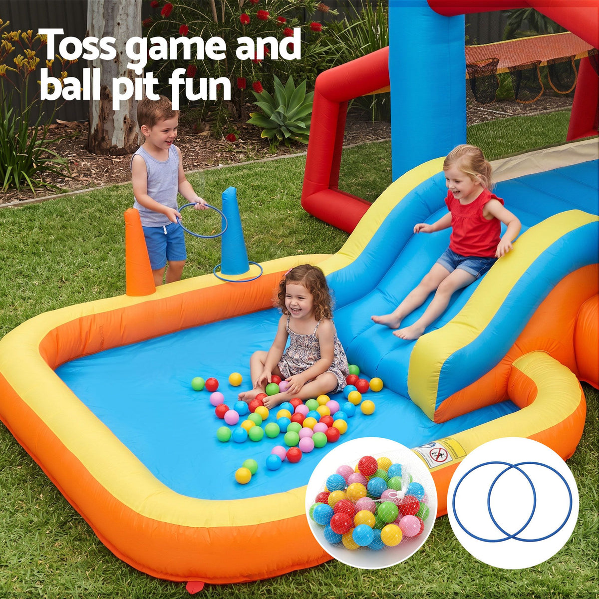 Keezi Inflatable Kids Pool Jumping Castle Play Park Volleyball Net Blower