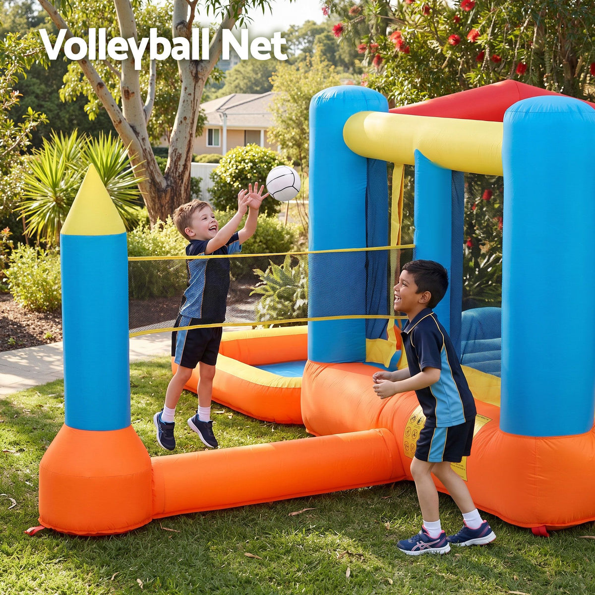 Keezi Inflatable Kids Pool Jumping Castle Play Park Volleyball Net Blower