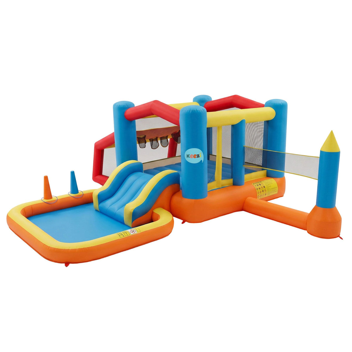 Keezi Inflatable Kids Pool Jumping Castle Play Park Volleyball Net Blower