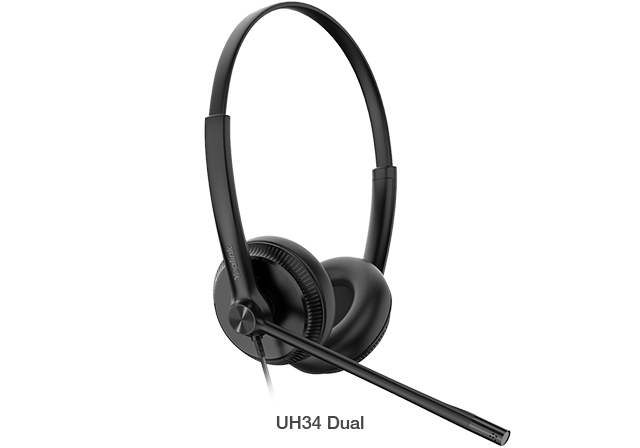 Yealink UH34 Dual Teams USB A Wired Headset Lightweight Wideband Noise Cancelling Microphone Leather Ear Cushions Black