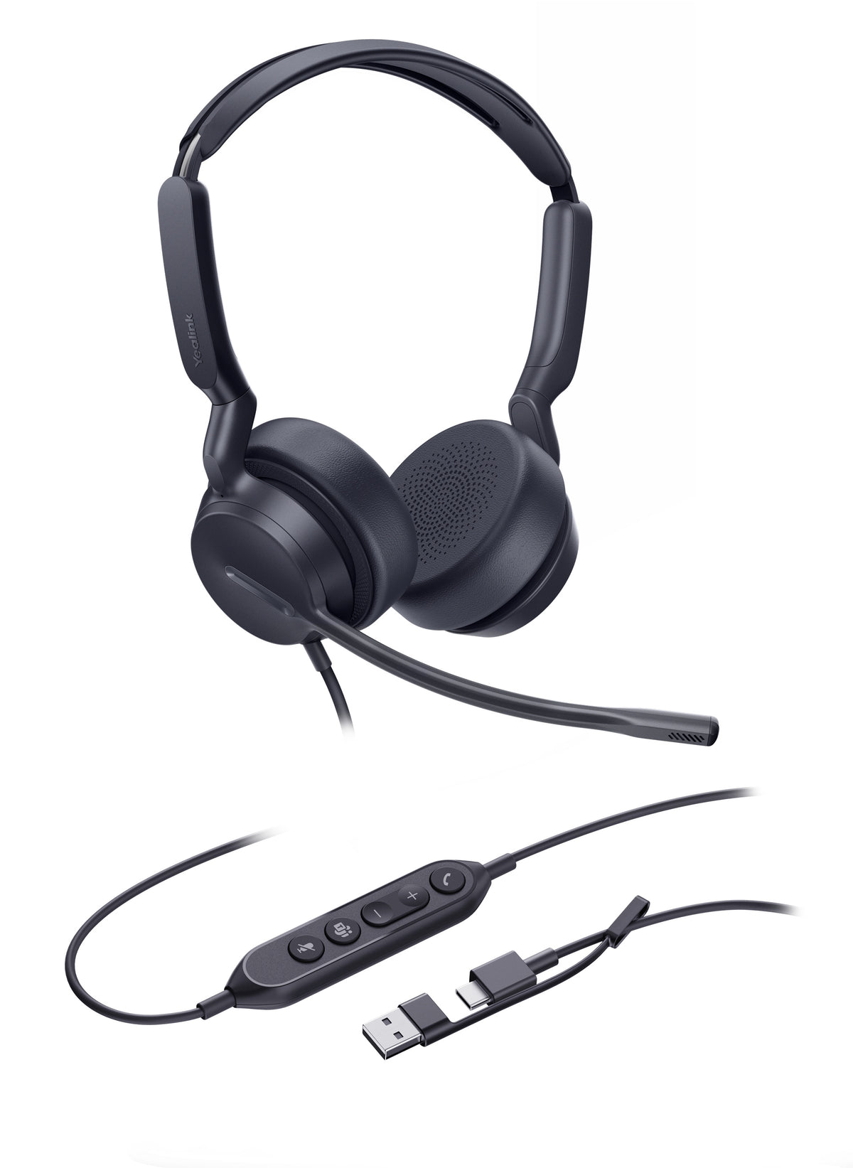 Yealink Dual Ear Teams USB Wired Headset Noise Canceling Microphone Leather Ear Cushions USB-C with USB-A Adapter