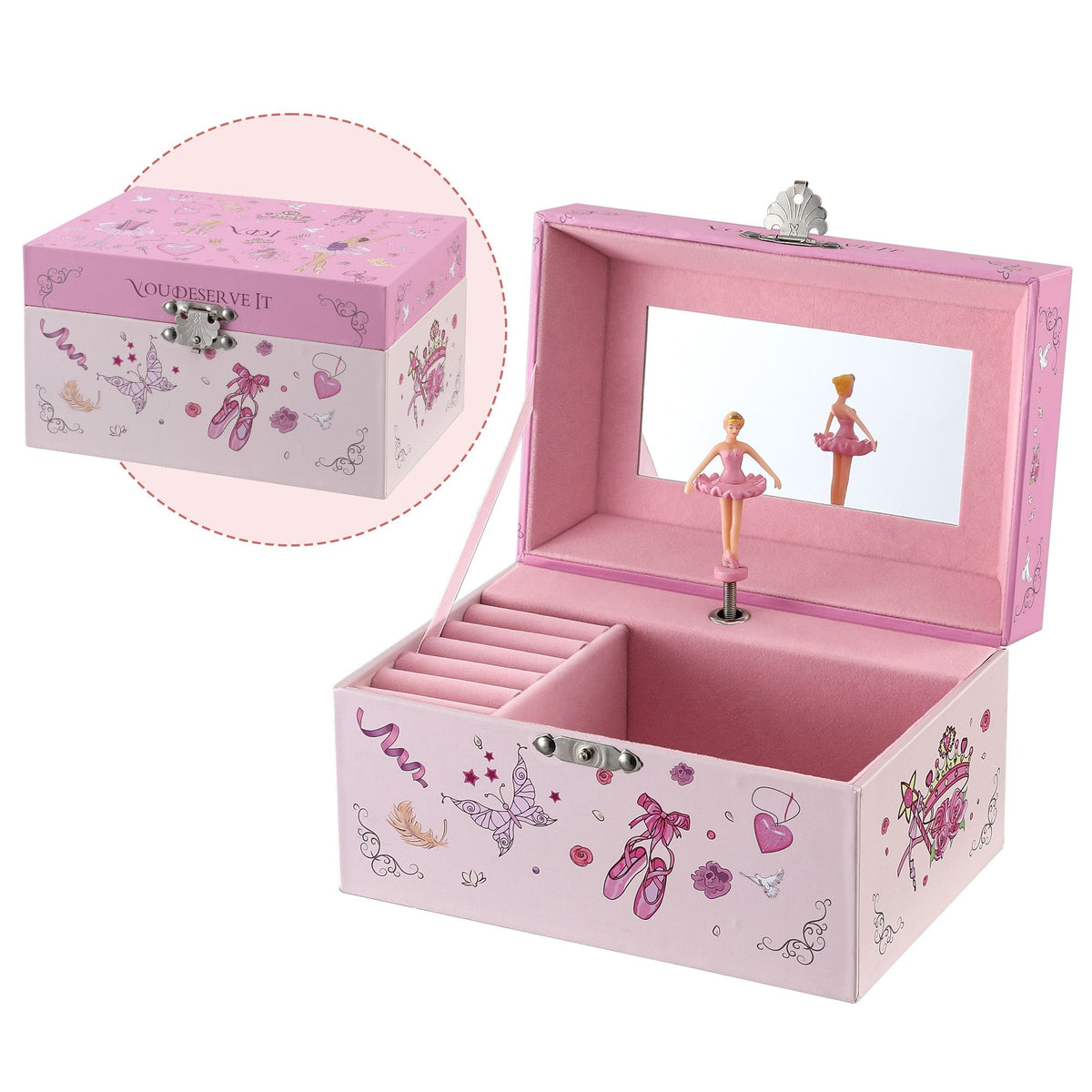 Keezi Kids Jewellery Box Organiser for Girls Music Box Princess Pink