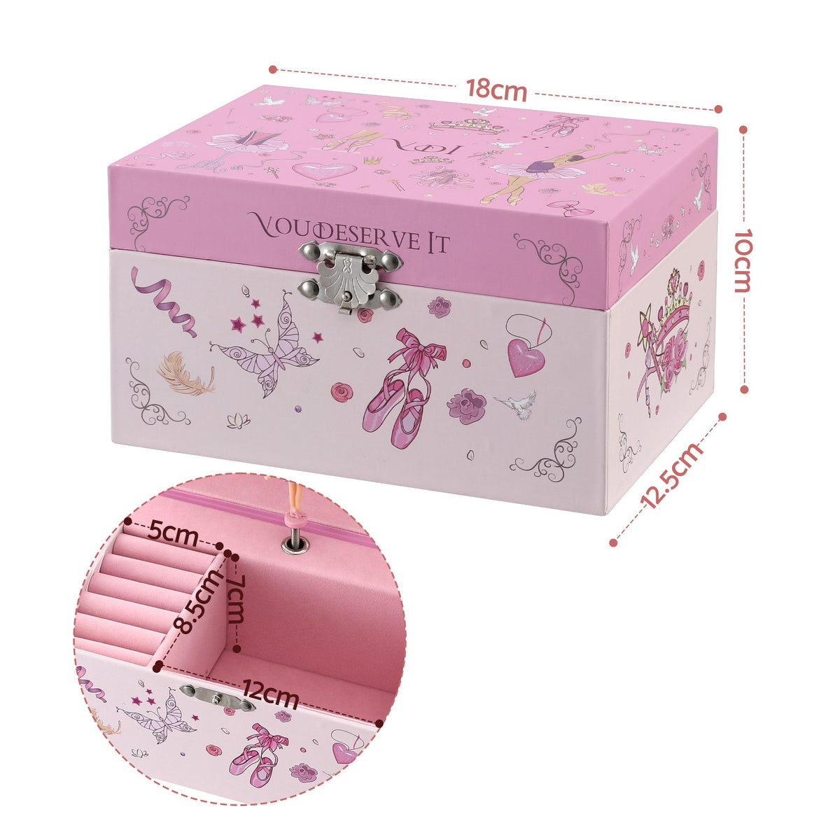 Keezi Kids Jewellery Box Organiser for Girls Music Box Princess Pink