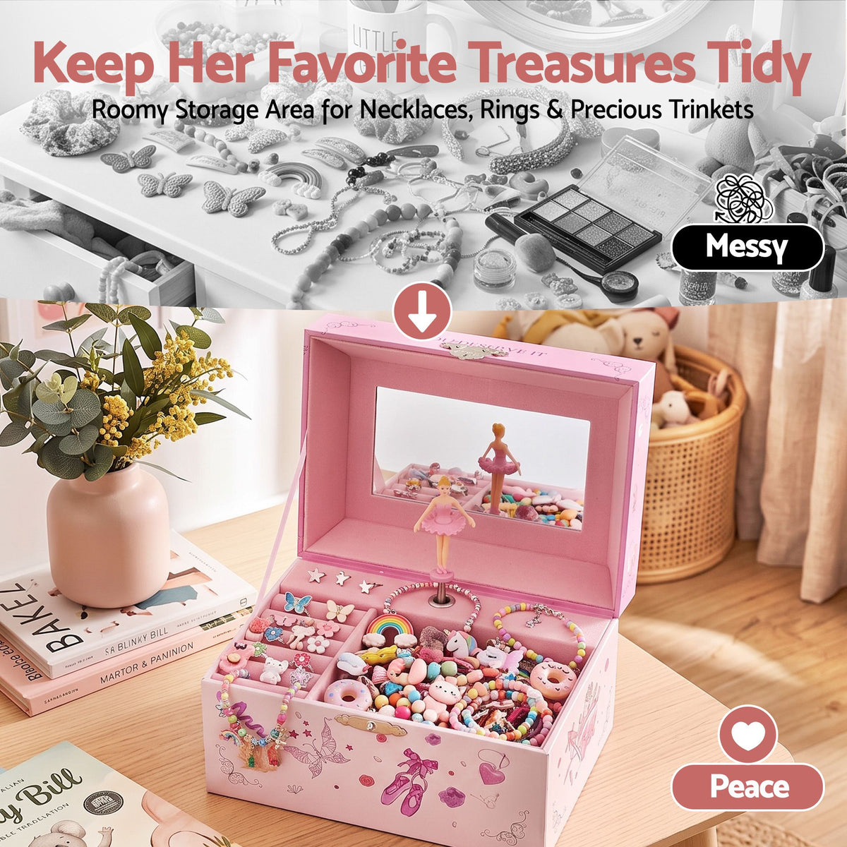Keezi Kids Jewellery Box Organiser for Girls Music Box Princess Pink