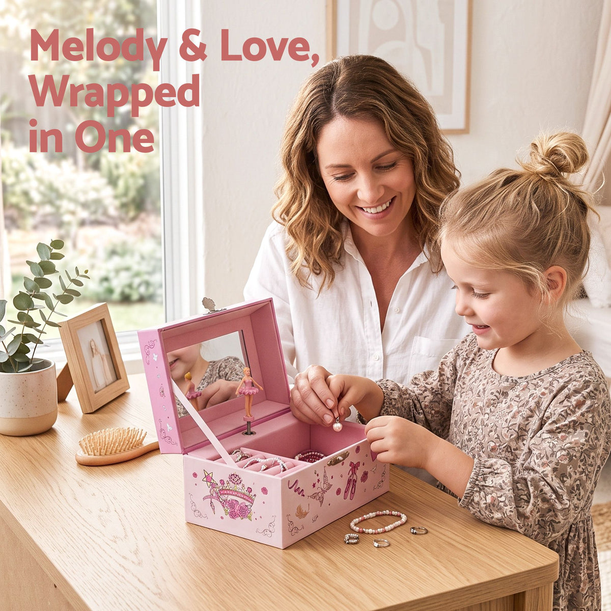Keezi Kids Jewellery Box Organiser for Girls Music Box Princess Pink