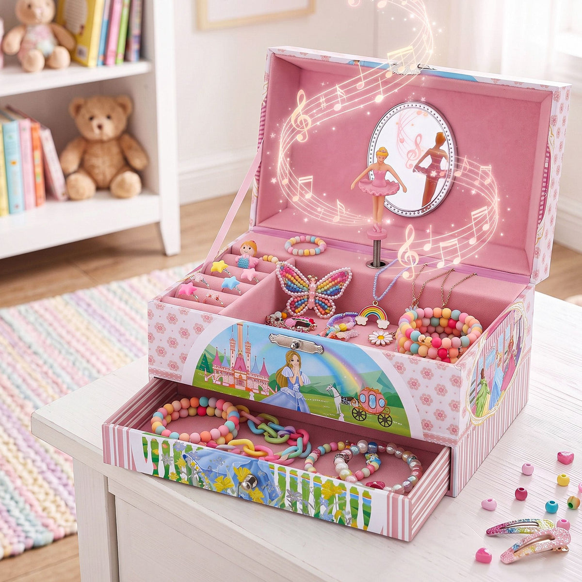 Keezi Kids Jewellery Box Organiser for Girls Music Box with Drawer
