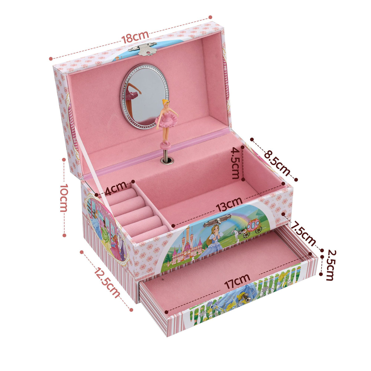Keezi Kids Jewellery Box Organiser for Girls Music Box with Drawer