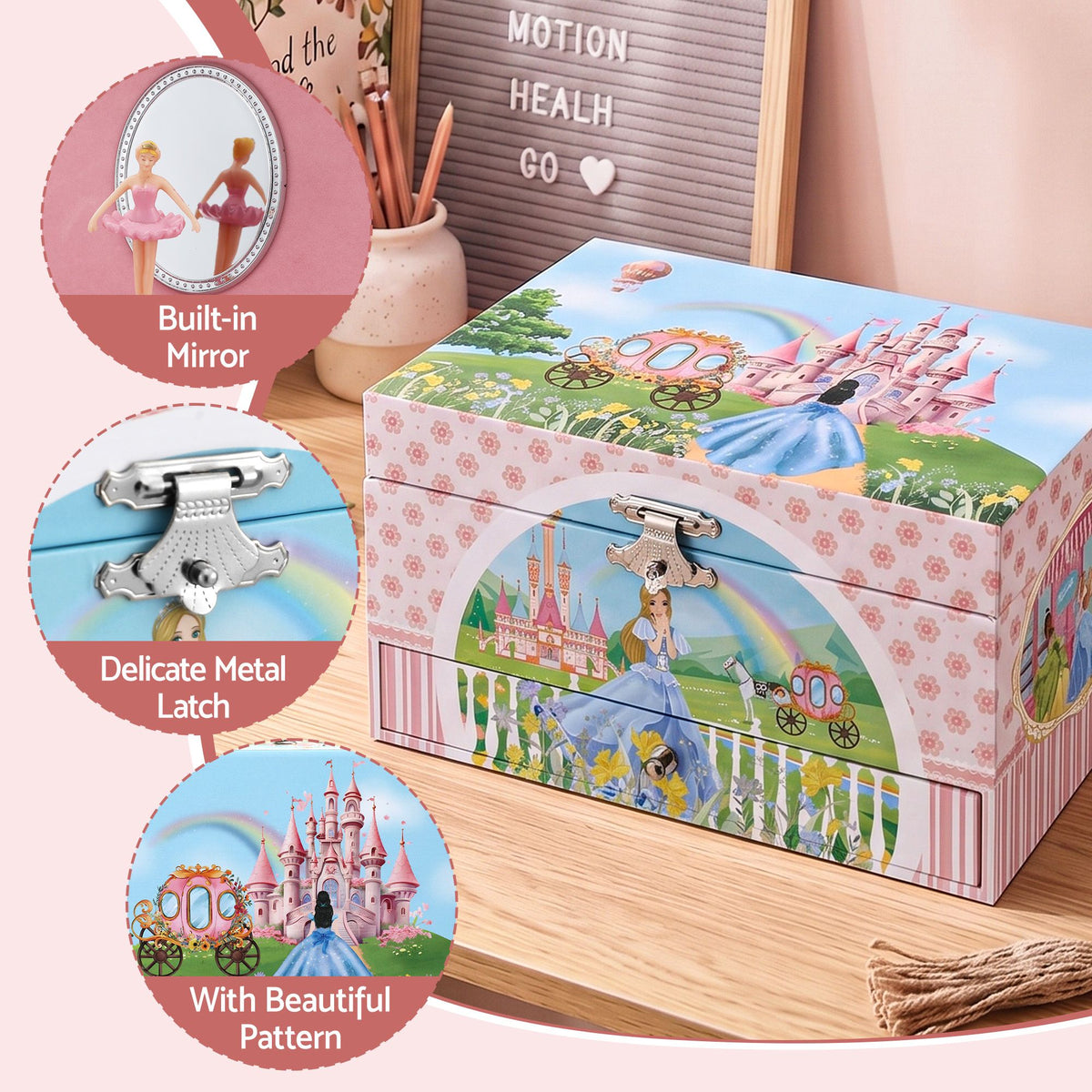 Keezi Kids Jewellery Box Organiser for Girls Music Box with Drawer