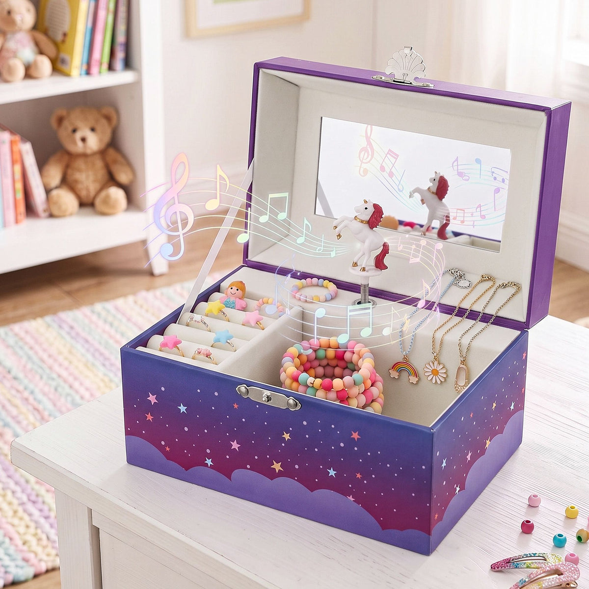 Keezi Kids Jewellery Box Organiser for Girls Music Box Unicorn Purple
