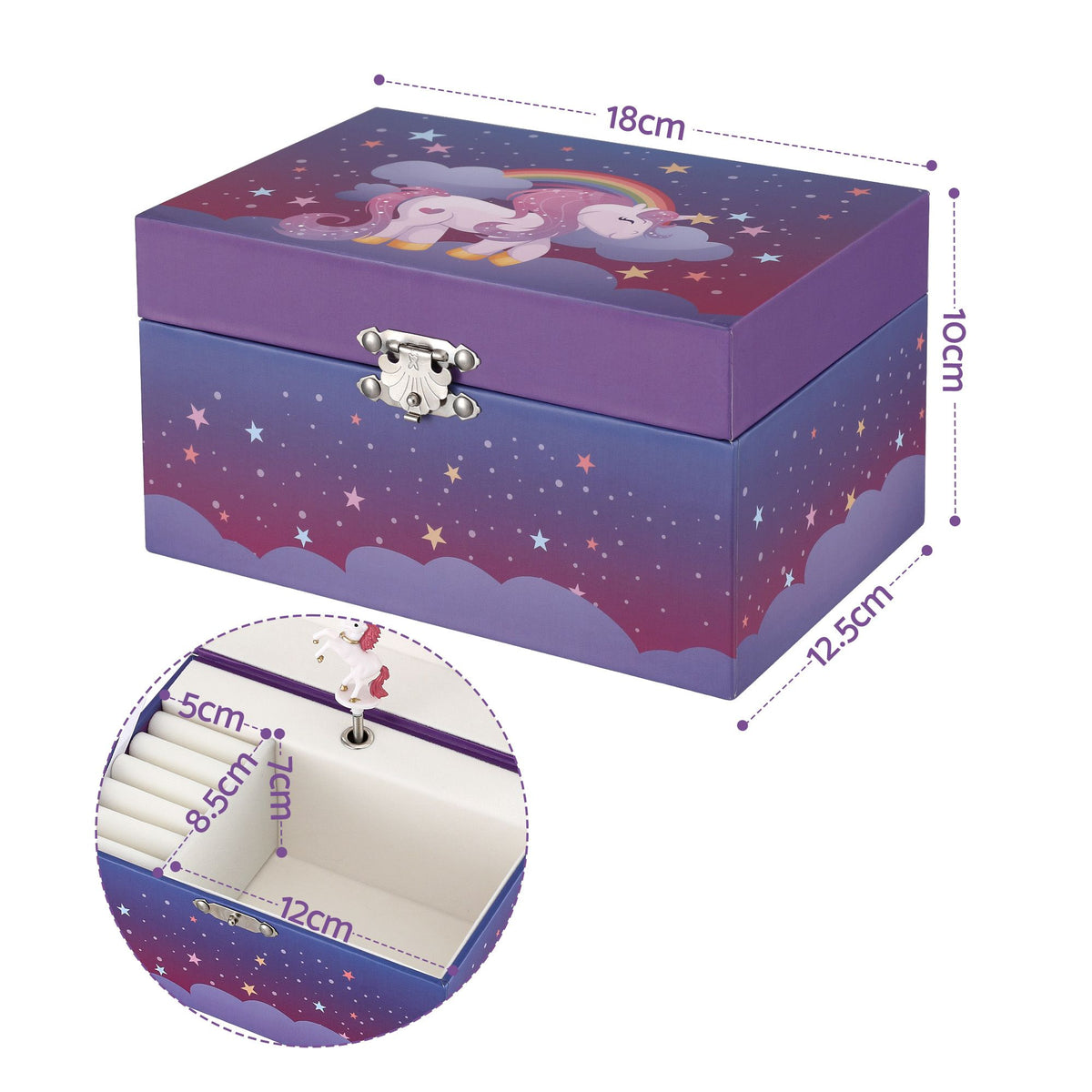 Keezi Kids Jewellery Box Organiser for Girls Music Box Unicorn Purple