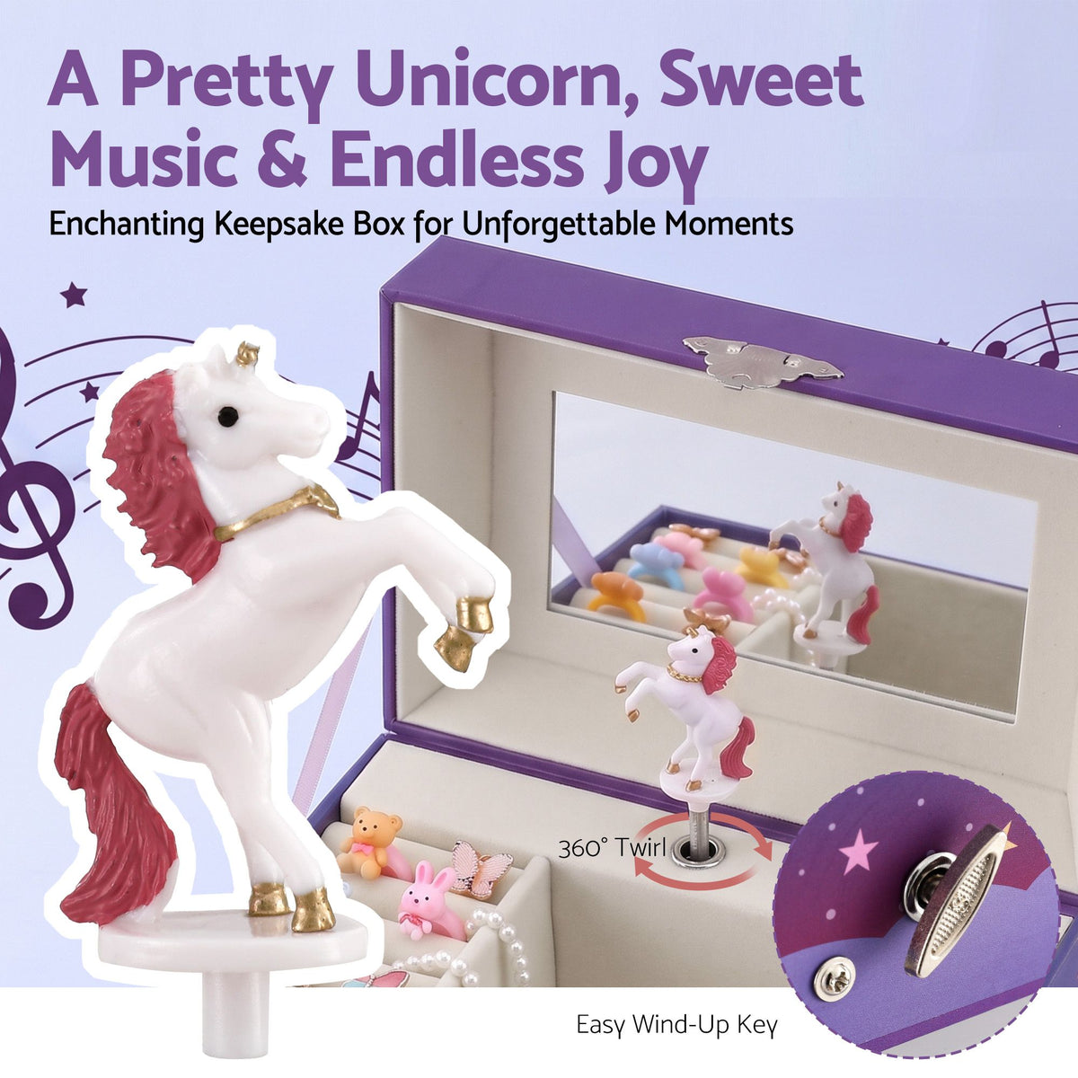 Keezi Kids Jewellery Box Organiser for Girls Music Box Unicorn Purple