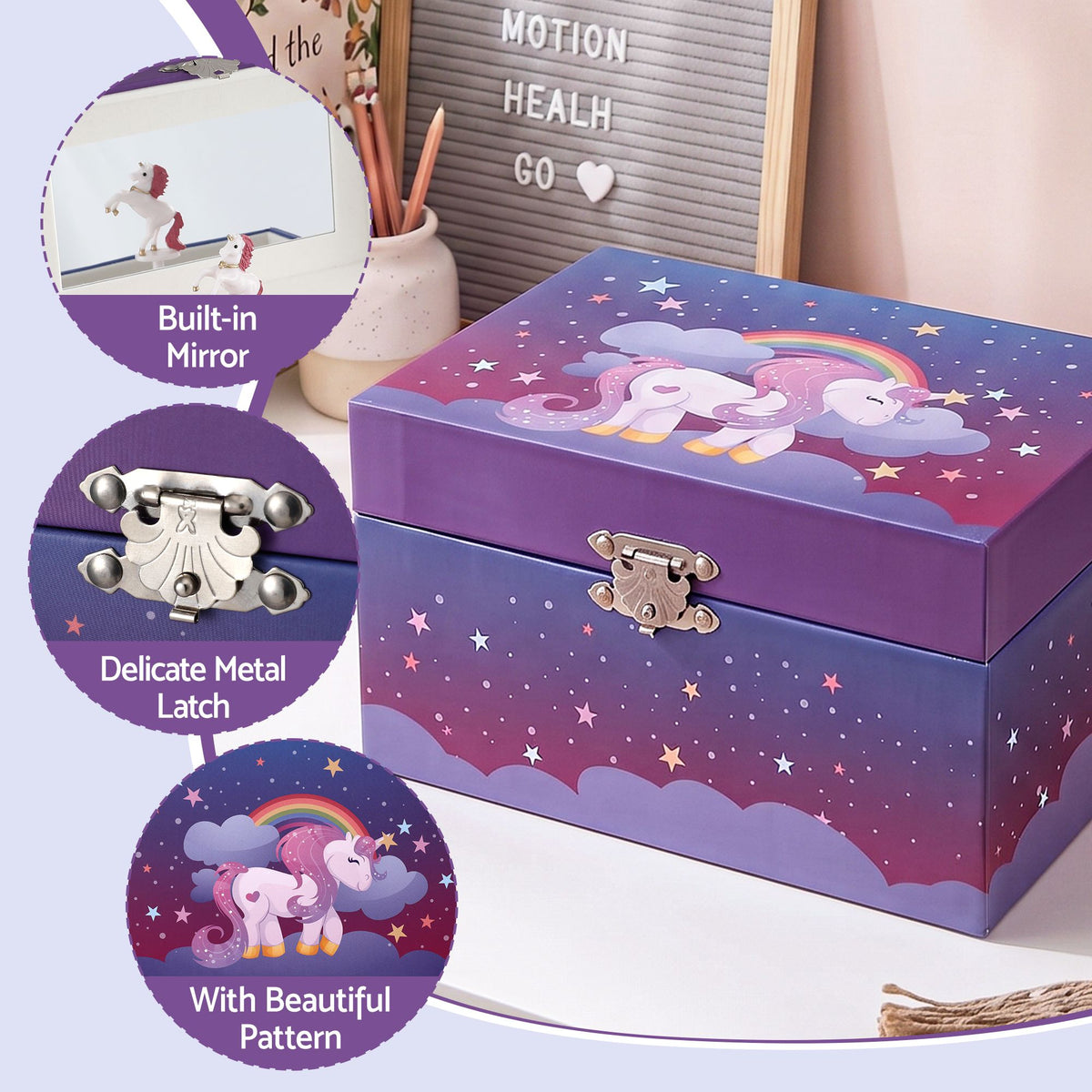 Keezi Kids Jewellery Box Organiser for Girls Music Box Unicorn Purple