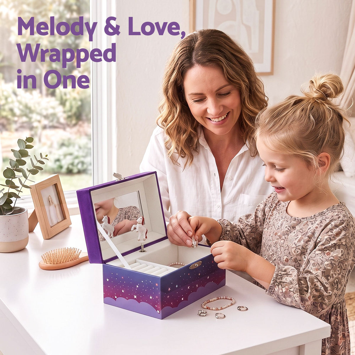 Keezi Kids Jewellery Box Organiser for Girls Music Box Unicorn Purple